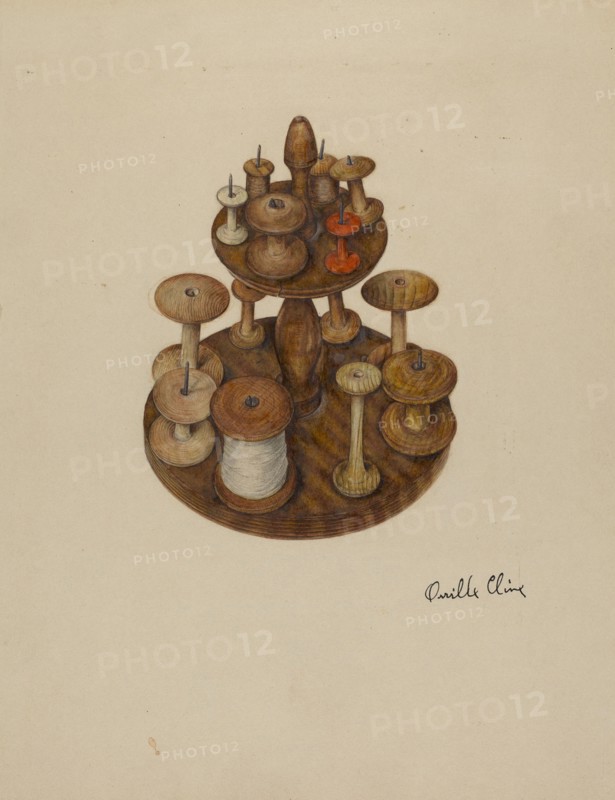 Shaker Spool Rack and Spools, c. 1939. Creator: Orville Cline.
