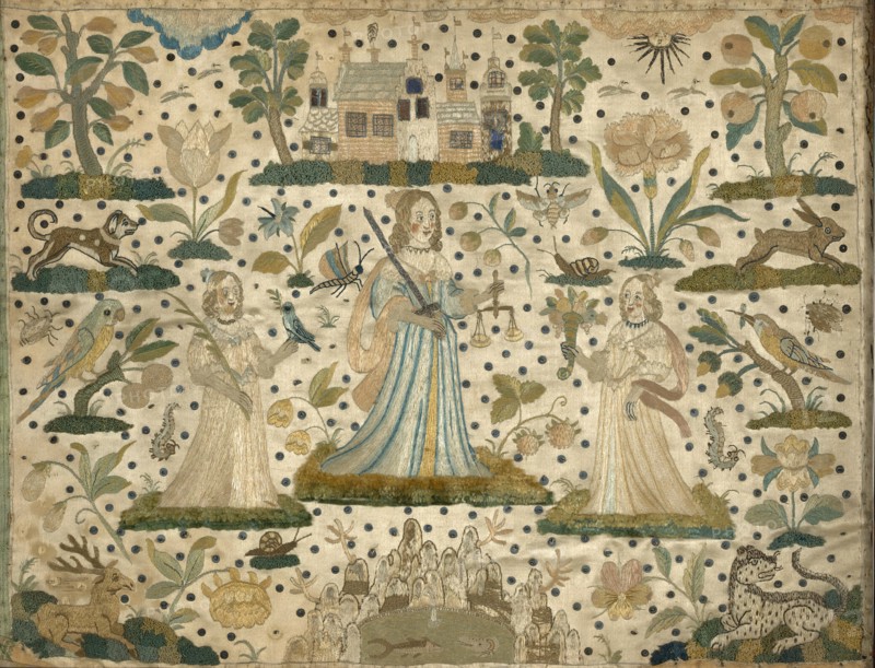 Picture Depicting Peace, Justice, and Plenty (Needlework), England, 17th century. Creator: Unknown.