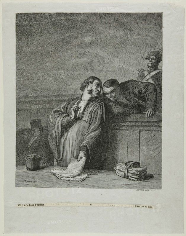 À la cour d'assises: L'avocat, debout, s'entretenant avec l'accusé, 1878. Creator: Burn Smeeton.