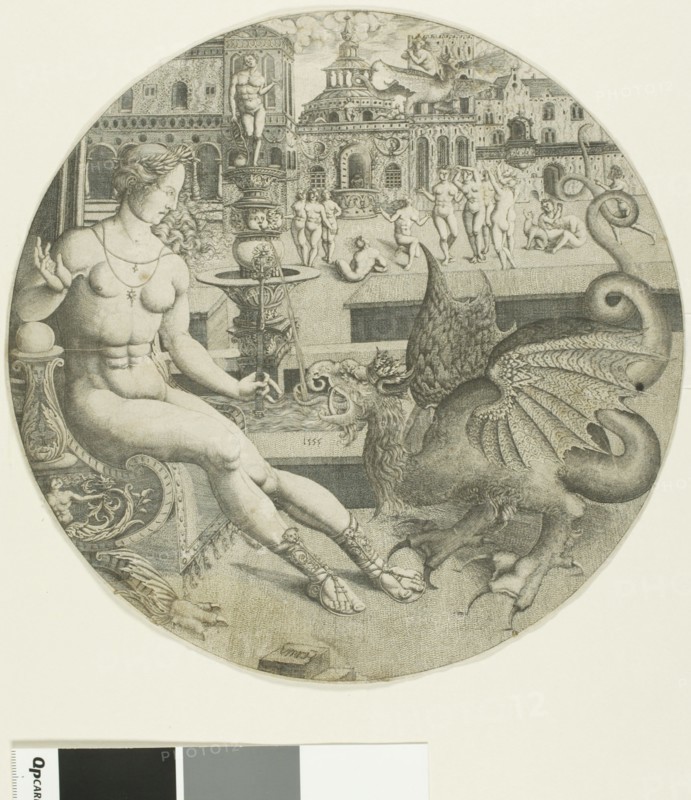 The Naked Woman and the Dragon, 1553. Creator: Allaert Claesz.