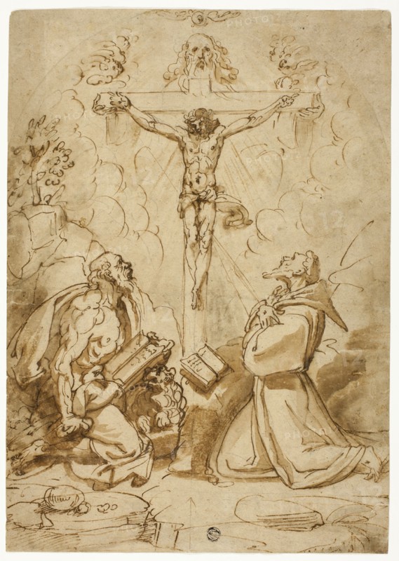 Saints Jerome and Francis of Assisi Adoring the Trinity, c.1570. Creator: Bartolomeo Passarotti.