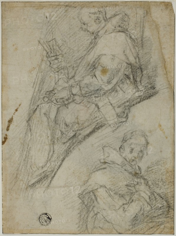 Two Studies of Carthusians (recto); Three Sketches of Heads of Carthusians (verso), 1591/92. Creator: Bernardino Poccetti.
