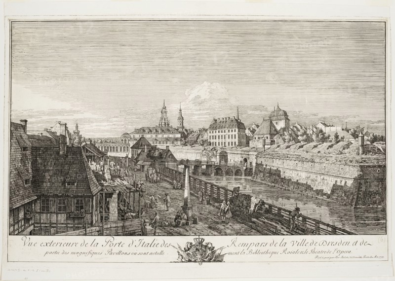 Exterior View of the Italian Gate of the Ramparts of the Town of Dresden, 1750. Creator: Bernardo Bellotto.