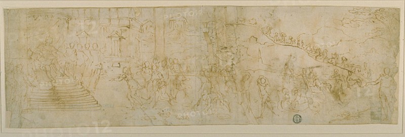 Solomon and the Queen of Sheba (recto); Sketch of the Queen of Sheba (verso), 1590/99. Creator: Bernardo Castello.