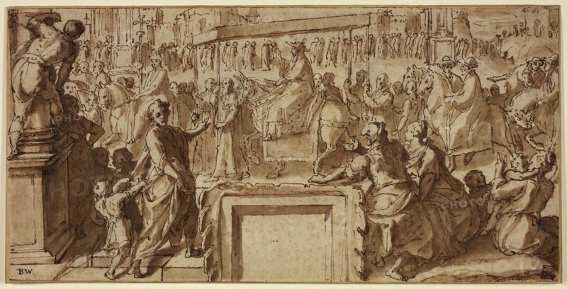 Saint Charles Borromeo Entering the Town of Pavia: Design for a Wall Decoration, c.1604. Creator: Cesare Nebbia.