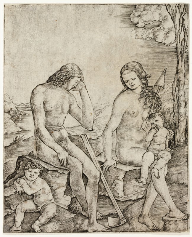 Adam and Eve with Infants Cain and Abel, c.1500. Creator: Cristofano di Michele Martini.