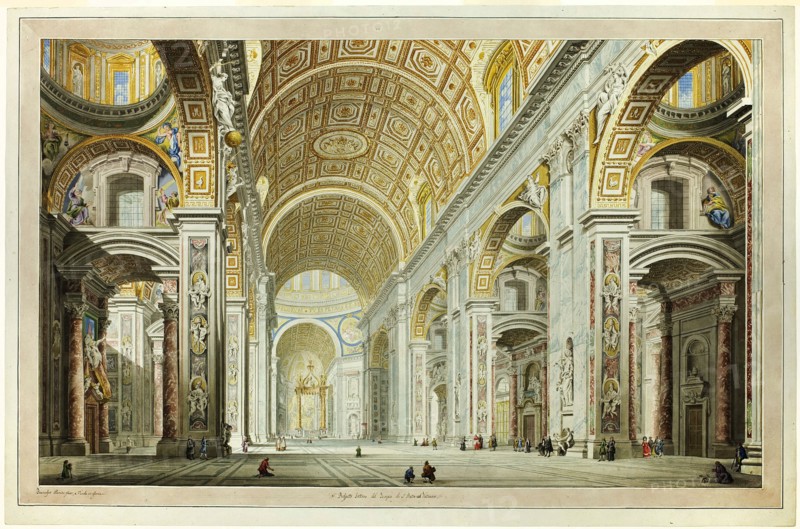 Interior View of the Church of St. Peter's in the Vatican, c.1770. Creator: Francesco Panini.