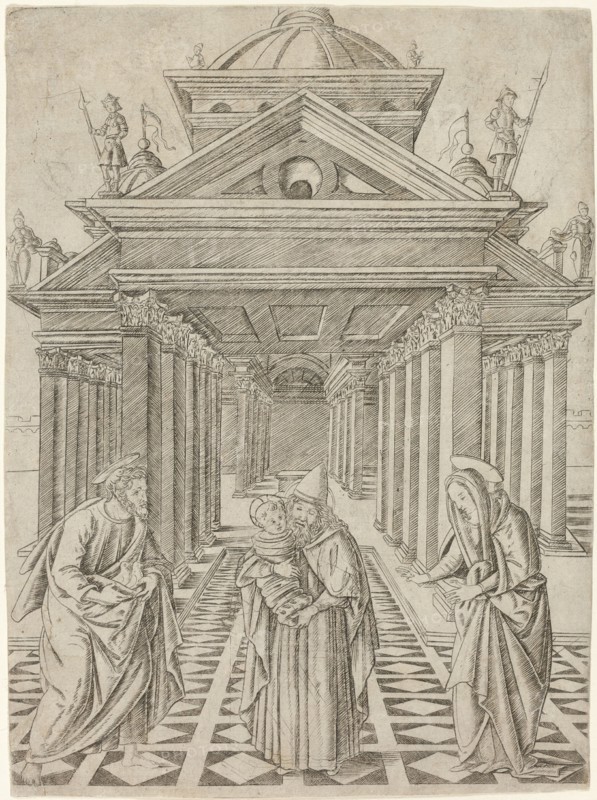 The Presentation in the Temple, plate four from the Life of the Virgin and Christ, c.1470. Creator: Francesco Rosselli.
