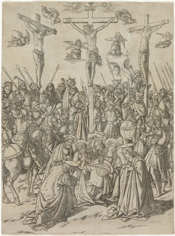 The Crucifixion with the Two Thieves, plate ten from the Life of the Virgin and Christ, c.1470. Creator: Francesco Rosselli.