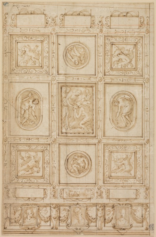 Study for a Ceiling Decoration, with Rebecca and Eliezer at the Well (recto); Study..., 1569/73. Creator: Giorgio Vasari.