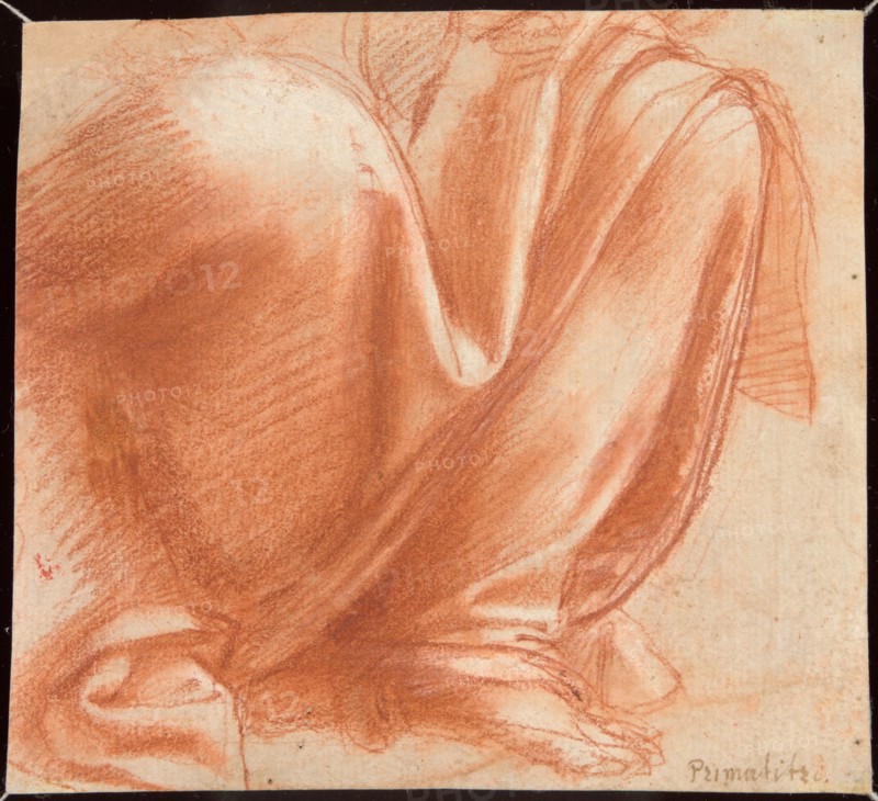 A Drapery Study for the Knees of a Seated Allegorical Figure of Charity (recto)..., 1520/30. Creator: Giovanni Antonio Sogliani.