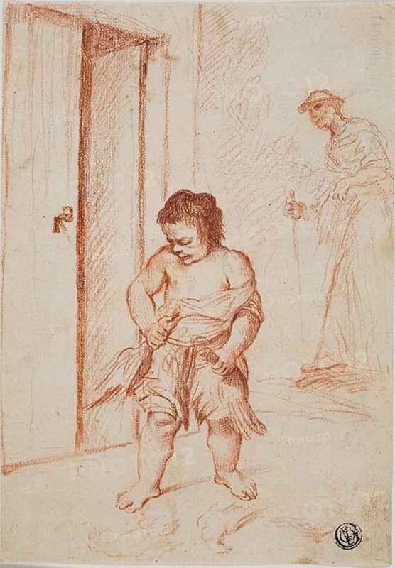 Study of Two Figures (recto); Fragmentary Copy (verso), 1710/15. Creators: Giuseppe Maria Crespi, Pieter de Jode.