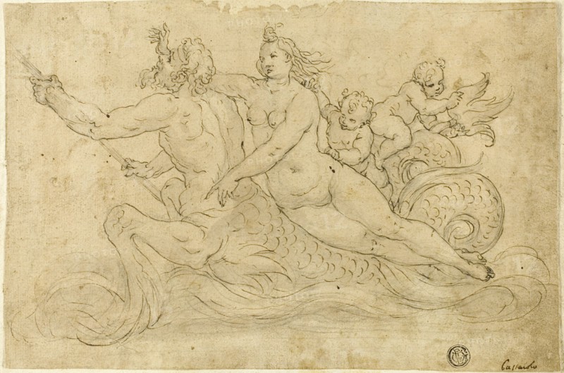 Triton, Nereid, and Putti, n.d. Creator: Giuseppe Mazzuoli the Elder.