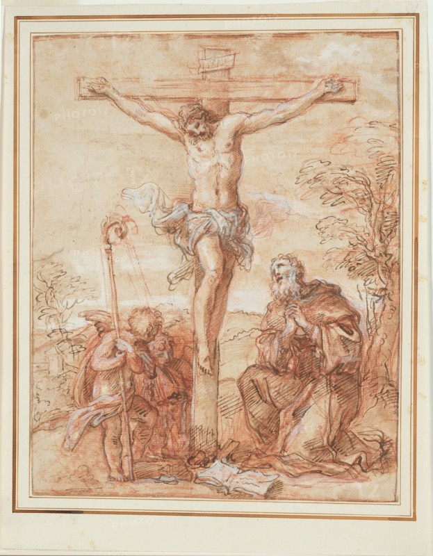 Saint Augustine and Two Angels Adoring the Crucifix, 1685/1695. Creator: Giuseppe Passeri.