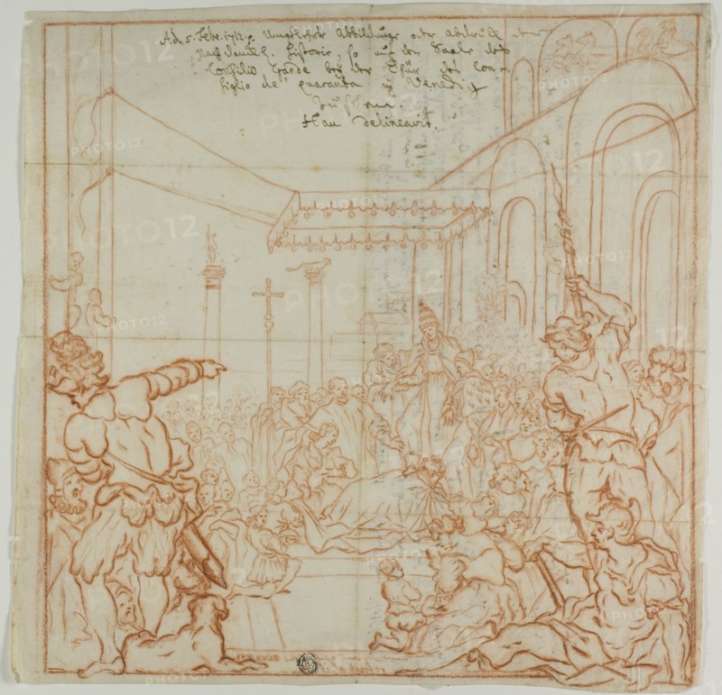 Submission of the Emperor Frederick Barbarossa to Pope Alexander III, 1712. Creator: Hieronymus Hau.