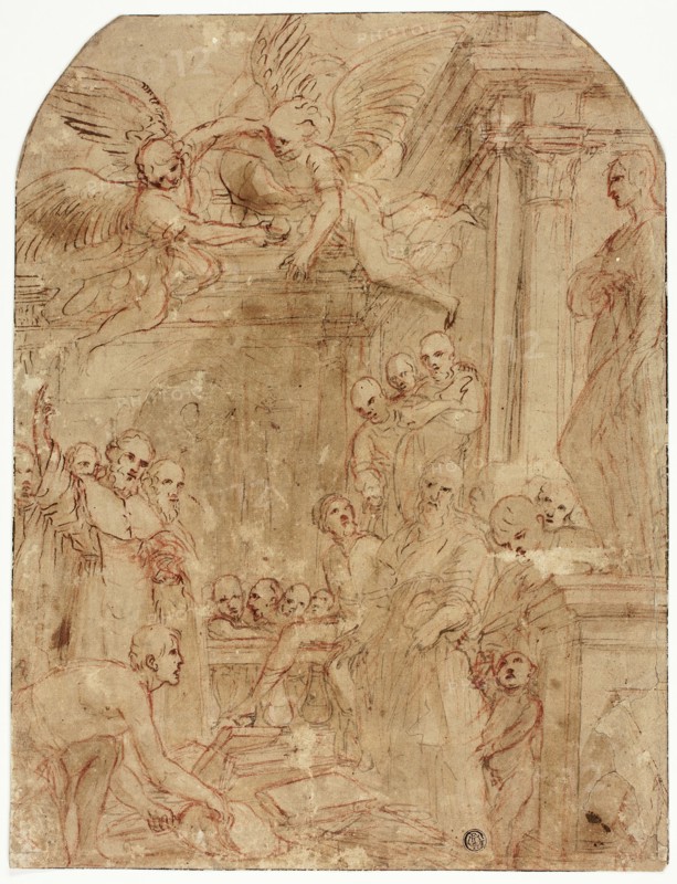 Study for the Trial of Saint Dominic's and Albigensian Books by Fire, 1614/16. Creator: Leonello Spada.