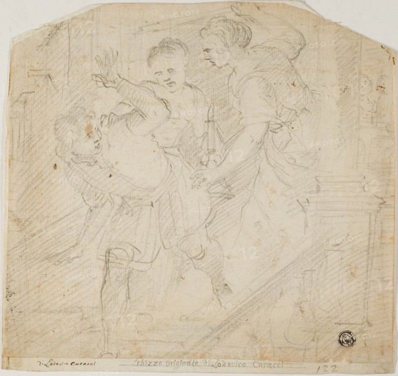 Two Women Chasing a Man, 17th century. Creators: Lodovico Carracci, Domenico Fiasella.