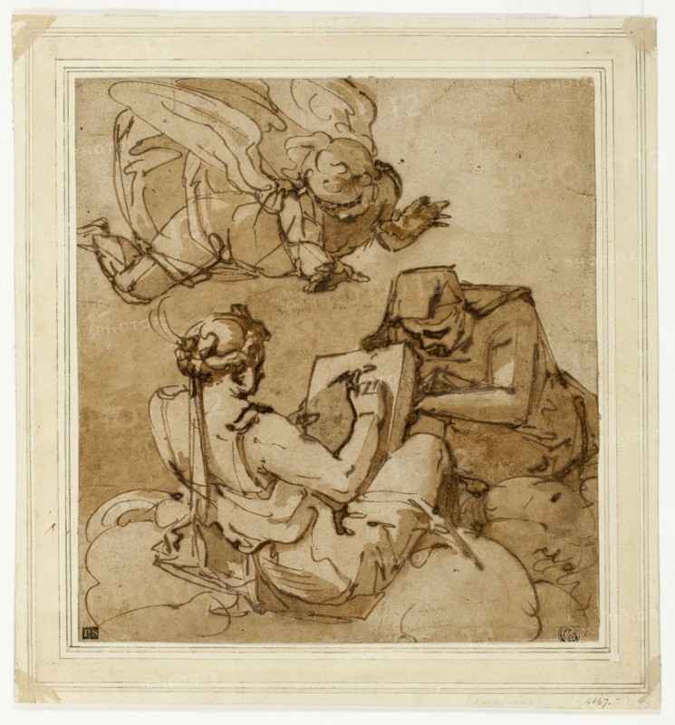 Allegorical Subject (Angel above Two Sibyls), 1560/65. Creator: Luca Cambiaso.