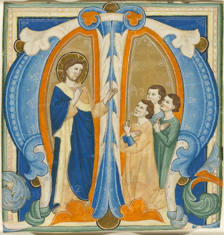 Christ Blessing Three Young Men, initial M from a Gradual, 1320/30. Creator: Maestro Daddesco.