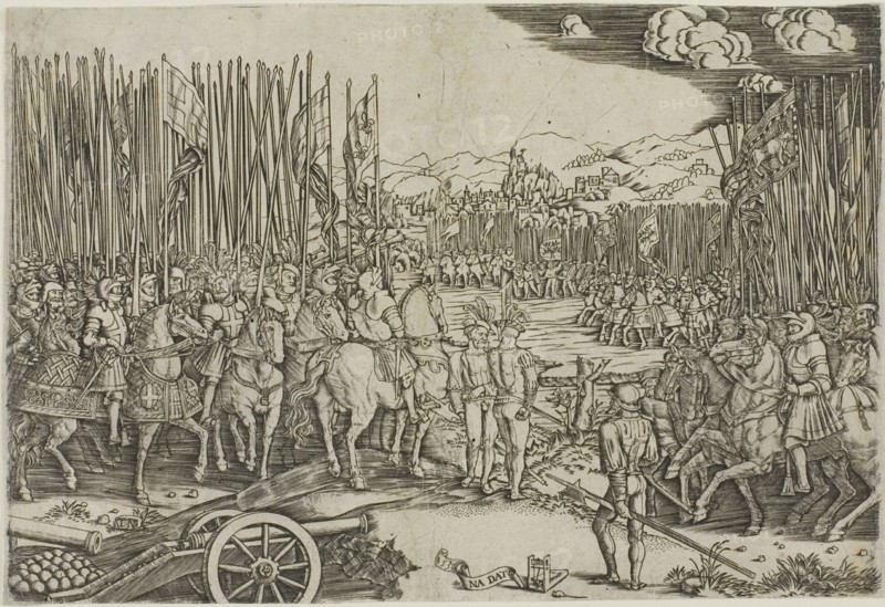 The Two Armies at the Battle of Ravenna, 1512, c.1512, printed 1530. Creator: Master with the Mousetrap.