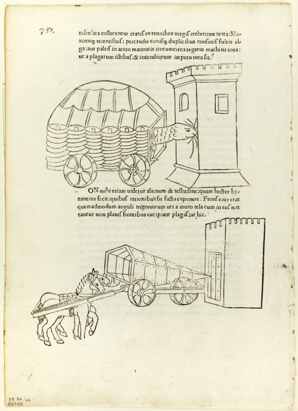 Battering Rams from De re militari (Concerning Military Matters)..., 1472, portfolio assembled 1929. Creators: Matteo di Andrea de Pasti, Johannes Nicolai de Verona, Robert Valturio, Wilhelm Ludwig Schreiber.