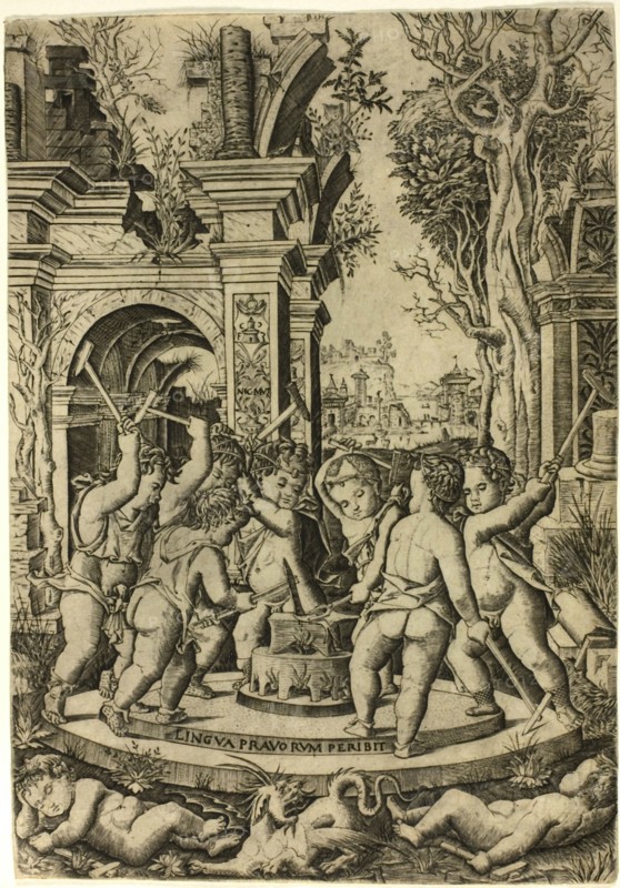 Fate of the Evil Tongue, c.1507. Creator: Nicoletto da Modena.