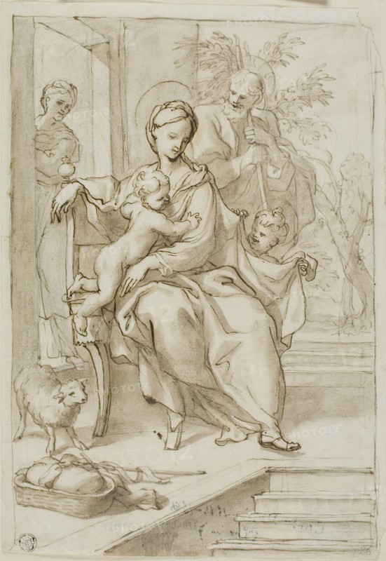 Holy Family with Saint Anne and Infant Saint John the Baptist, n.d. Creator: School of Domenico Piola Italian, 1627-1703.