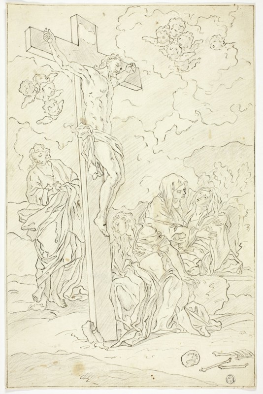 Crucifixion with Saint John the Evangelist, the Virgin and Two Maries, n.d. Creator: School of Francesco Solimena Italian, 1657-1747.