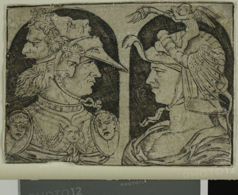 Two Warriors, One with a Winged Genie on His Helmet, 1475/1500. Creator: School of Maso Finiguerra Italian, 1426-1464.