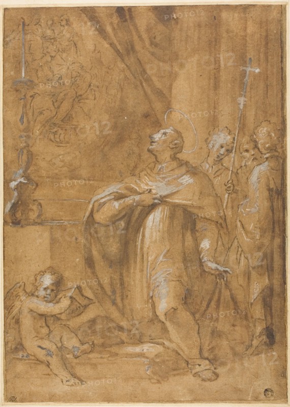 San Carlo Borromeo Adoring an Image of the Birth of the Virgin, 1684/87. Creator: Sigismondo Caula.