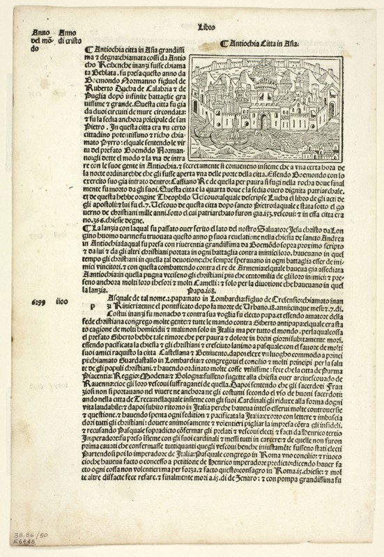 View of Antioch from Supplementum Chronicarum, Plate 50 from Woodcuts from Books...1929. Creators: Unknown, Bernardinus Rizus, Giacomo Filippo Foresti da Bergamo, Wilhelm Ludwig Schreiber.