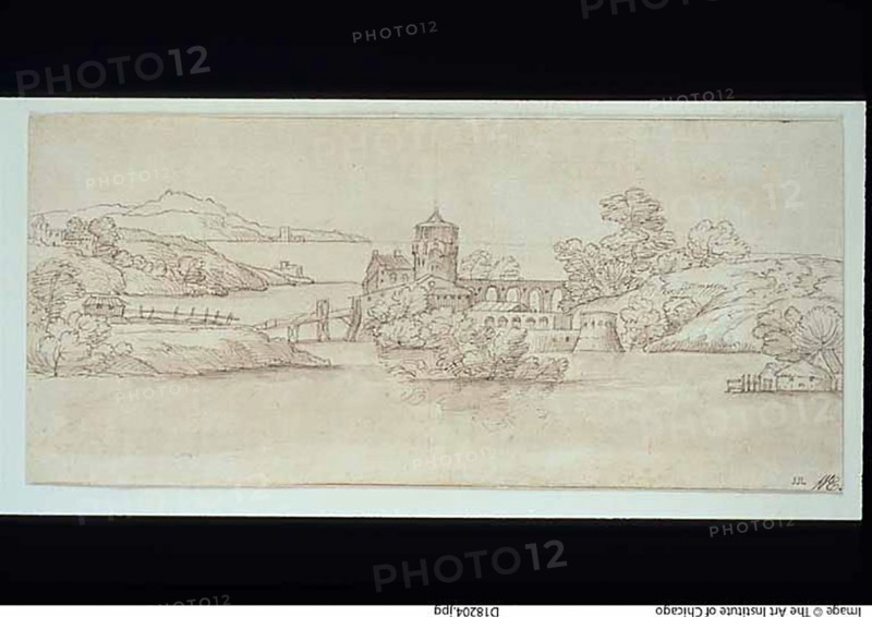 Landscape with Castle, n.d. Creators: Unknown, Giovanni Francesco Grimaldi.