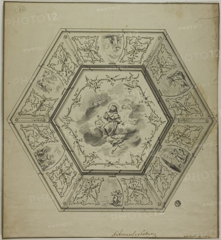 Ceiling Design with Saint Anthony of Padua Surrounded by Episodes from his Life and..., n.d. Creator: Unknown.