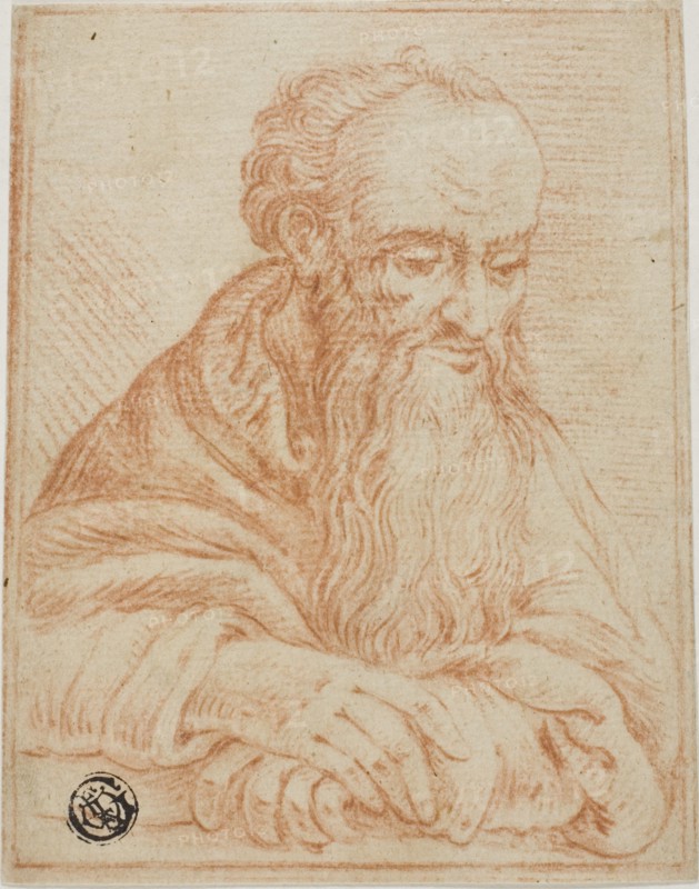 Half-Length Sketch of Bearded Man Leaning on Sill or Table, n.d. Creator: Unknown.