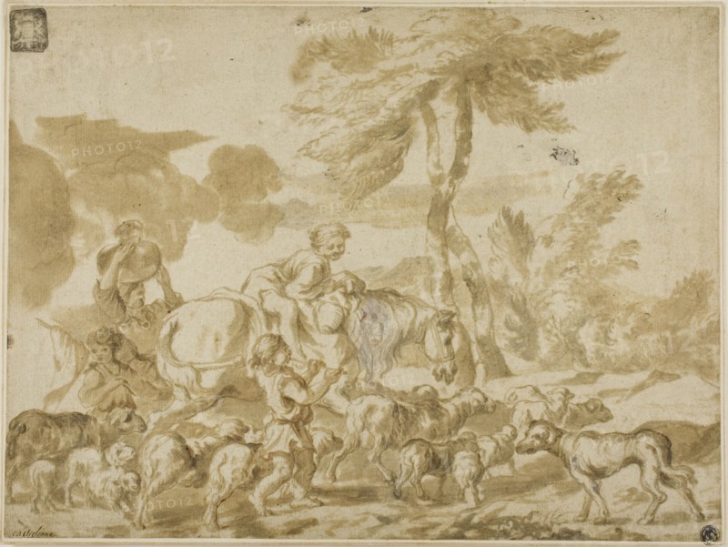 Peasant Family with Sheep and Dog, n.d. Creator: Giovanni Benedetto Castiglione.