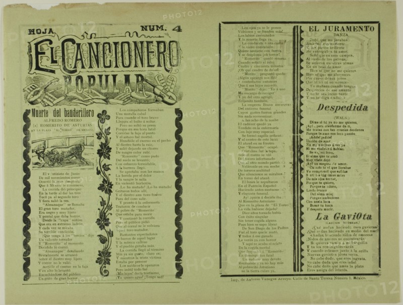El cancionero popular, hoja num. 4 (The Popular Songbook, Sheet No. 4), n.d. Creator: Manuel Manilla.