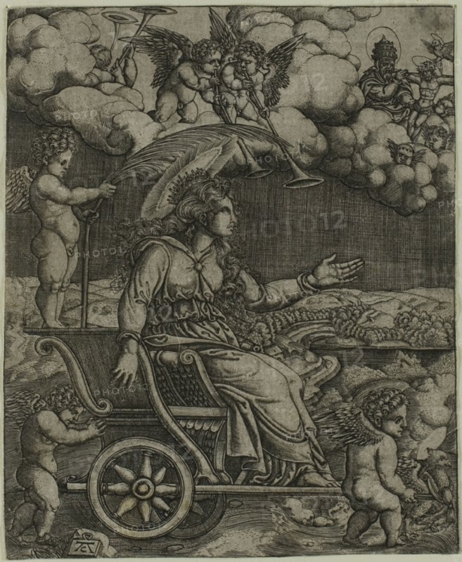 Allegory with a Woman in Roman Dress on a Triumphal Chariot, after 1520. Creator: Allaert Claesz.