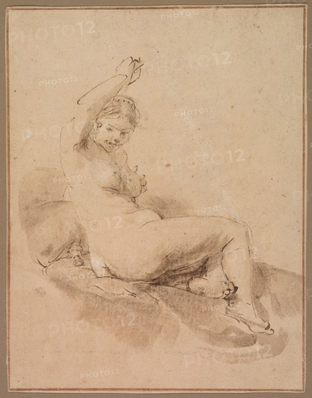 Female Nude Reclining with Arm Raised, c.1665. Creator: Aert de Gelder.