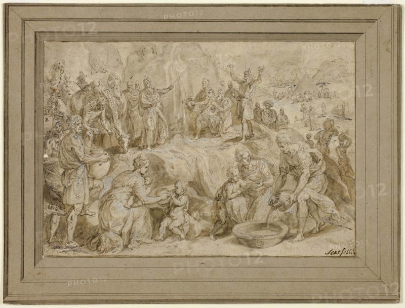 Moses Striking Water from the Rock, n.d. Creators: Chrispijn van den Broeck, Scarsellino.