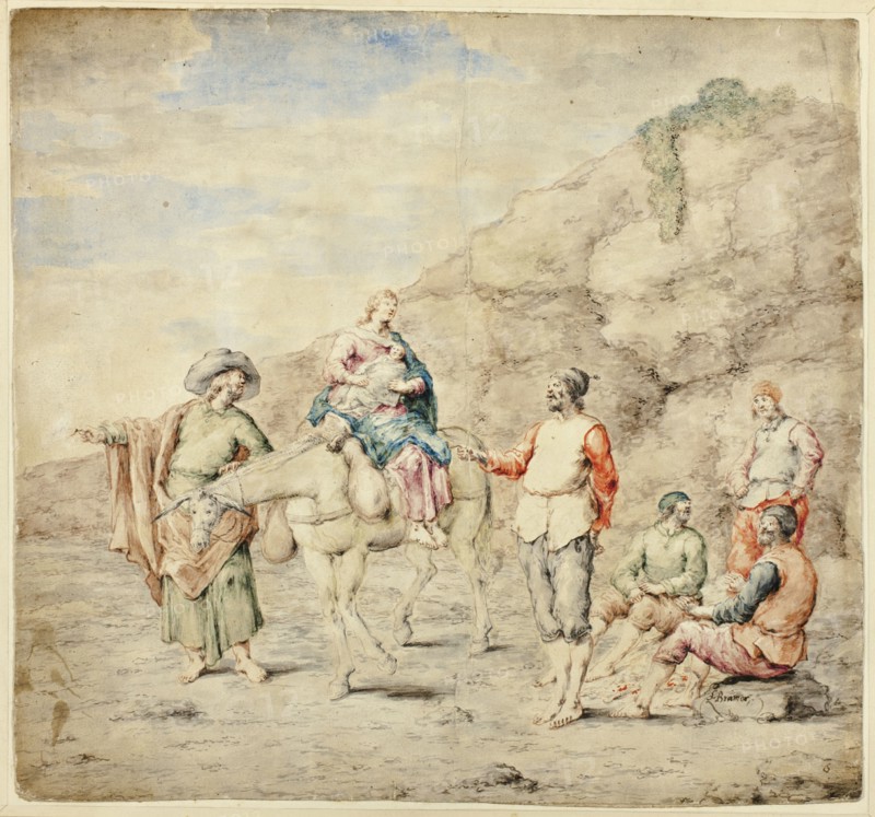 Holy Family Passing Four Men, 1660/69. Creator: Leonard Bramer.