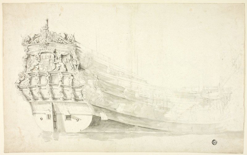 Dutch Ship with Ornamental Prow Seen from Starboard Quarter, n.d. Creator: Willem van de Velde I.