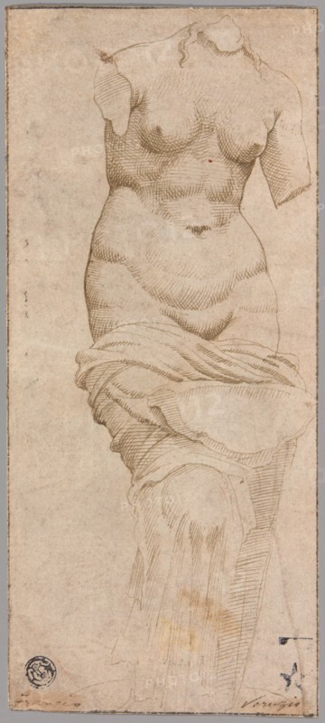 Celestial Venus (recto); Main Hall, Baths of Diocletian (verso), c.1535. Creator: Unknown.