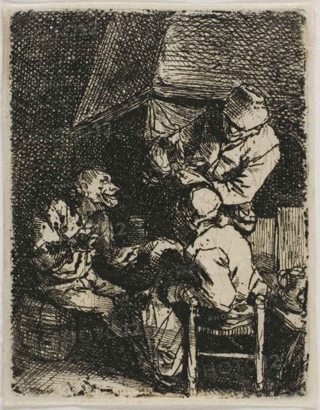 Three Peasants by a Fireplace, n.d. Creator: Cornelis Bega.