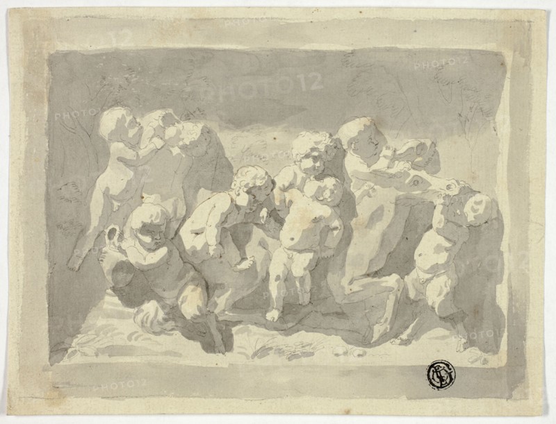 Baby Satyrs and Putti Playing with Donkey, n.d. Creator: Jacob de Wit.