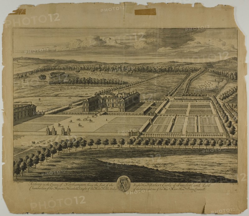 Althrop in the County of Northampton, plate 27 from Britannia Illustrata, published 1707. Creator: Johannes Kip.