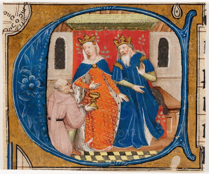 Nehemiah before King Artaxerxes, initial ‘C’ from a Bible, about 1430. Creator: Masters of Zweder van Culemborg.