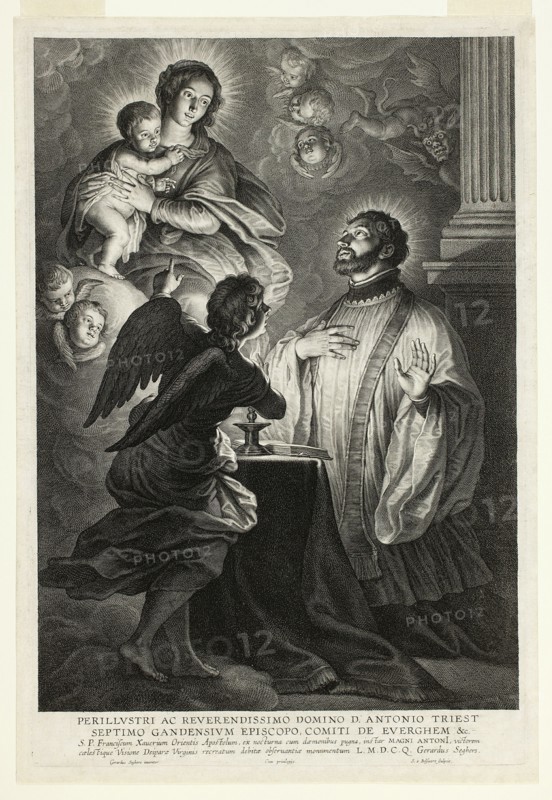 The Virgin and Child Appearing to Saint Francis Xavier, 1610/59. Creator: Schelte Adamsz Bolswert.