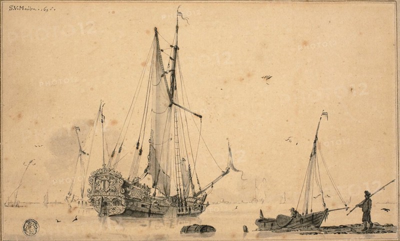 Harbor Scene with Ships and Fisherman, 1698. Creator: Sieuwert van der Meulen.