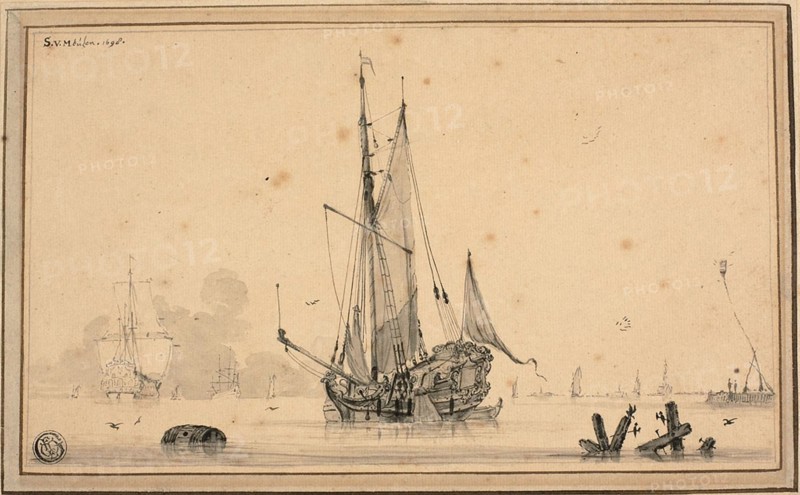 Harbor Scene with Ships at Rest and Piling, 1698. Creator: Sieuwert van der Meulen.