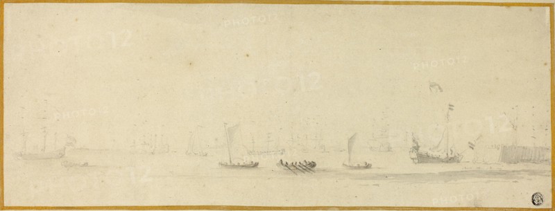 Ships in Full Sail with Small Boats, n.d. Creator: Willem van de Velde the Younger.